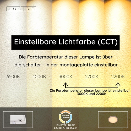 Lucide RINUS - Deckenleuchte Badezimmer - Ø 19 cm - LED - CCT - 1x9,5W 2200K/3000K - IP44 - Opal - Essential - USP